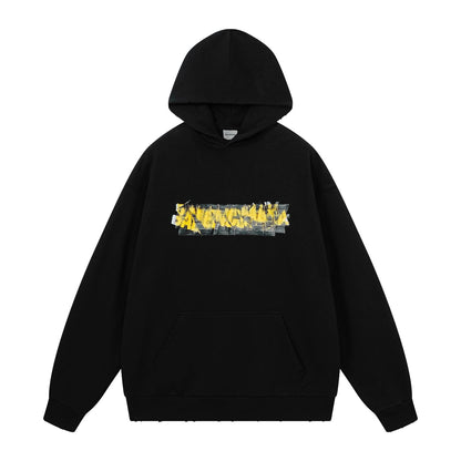 260826 New high-quality disordered letter tape hoodie shirt