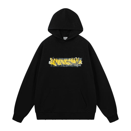 260826 New high-quality disordered letter tape hoodie shirt