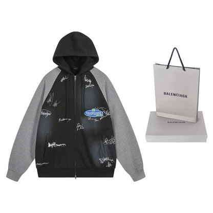 260826 New high-quality heavyweight signature patch zipped hoodie
