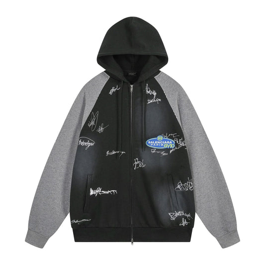 260826 New high-quality heavyweight signature patch zipped hoodie