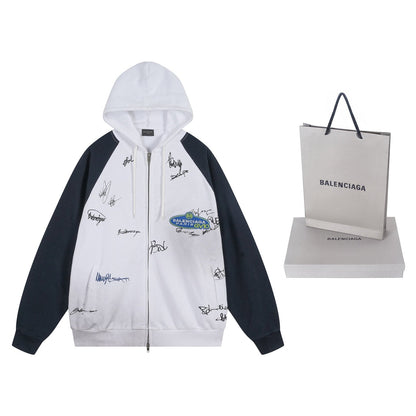 260826 New high-quality heavyweight signature patch zipped hoodie