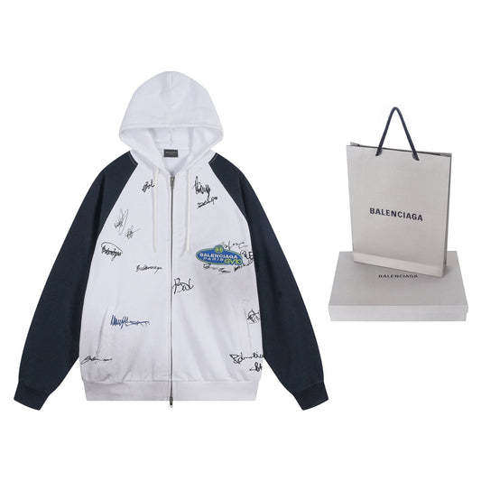 260826 New high-quality heavyweight signature patch zipped hoodie
