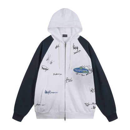 260826 New high-quality heavyweight signature patch zipped hoodie