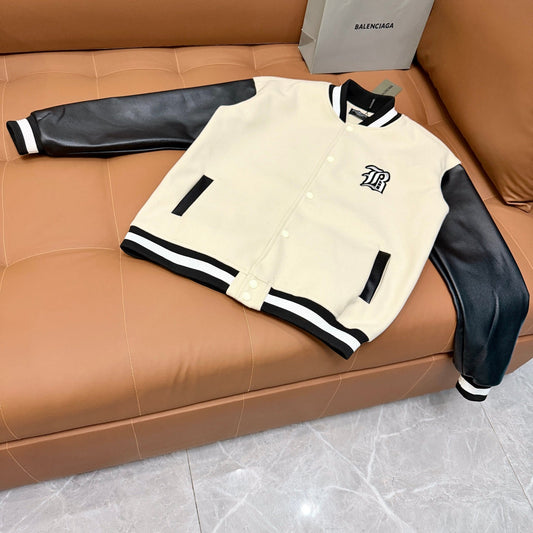 260826 New high-quality color-matched patchwork baseball jacket