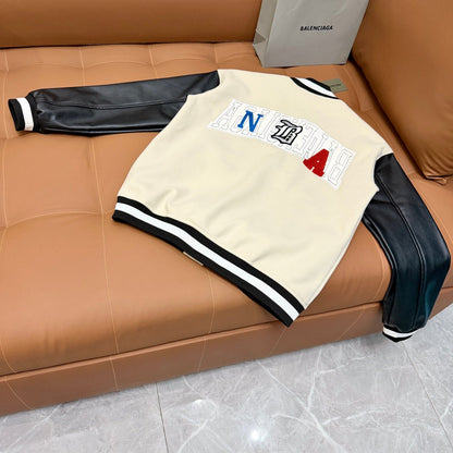 260826 New high-quality color-matched patchwork baseball jacket