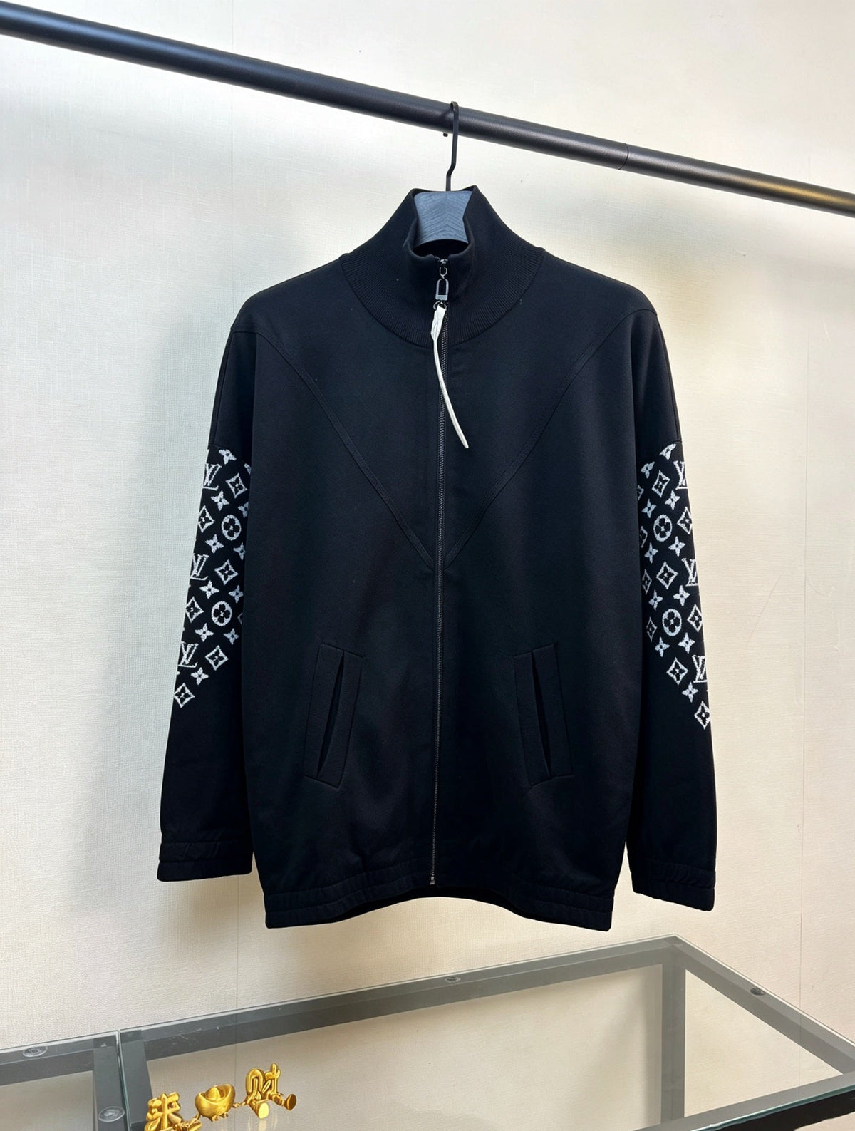 260901 New high-quality patterned sleeve heavy wool knitted zipper coat