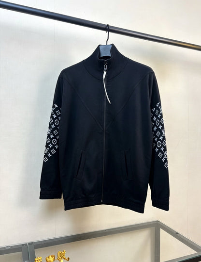 260901 New high-quality patterned sleeve heavy wool knitted zipper coat