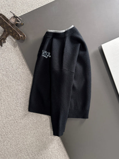 260901 New high-quality exclusive wool blend fabric patchwork color-matched sweater