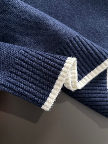 260901 New high-quality exclusive wool blend fabric patchwork color-matched sweater