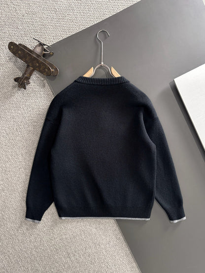 260901 New high-quality exclusive wool blend fabric patchwork color-matched sweater