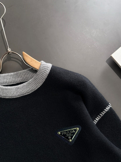 260901 New high-quality exclusive wool blend fabric patchwork color-matched sweater