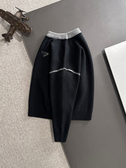 260901 New high-quality exclusive wool blend fabric patchwork color-matched sweater