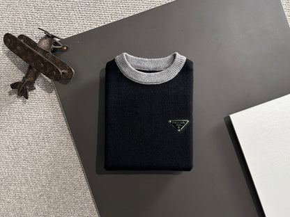 260901 New high-quality exclusive wool blend fabric patchwork color-matched sweater