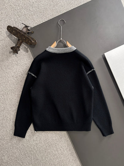 260901 New high-quality exclusive wool blend fabric patchwork color-matched sweater