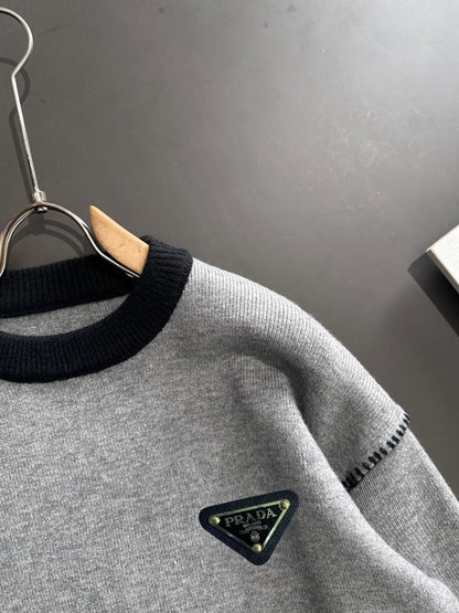 260901 New high-quality exclusive wool blend fabric patchwork color-matched sweater