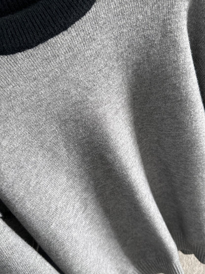 260901 New high-quality exclusive wool blend fabric patchwork color-matched sweater