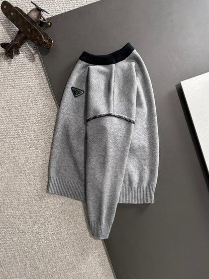 260901 New high-quality exclusive wool blend fabric patchwork color-matched sweater