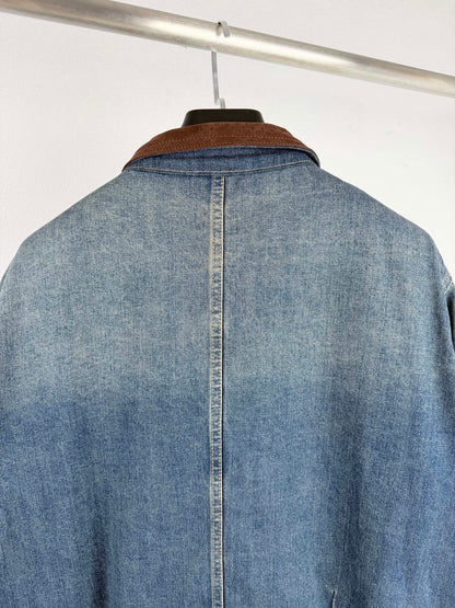 260901 New high-quality leather-detail denim jacket and pants set