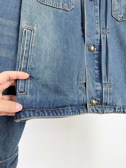 260901 New high-quality leather-detail denim jacket and pants set
