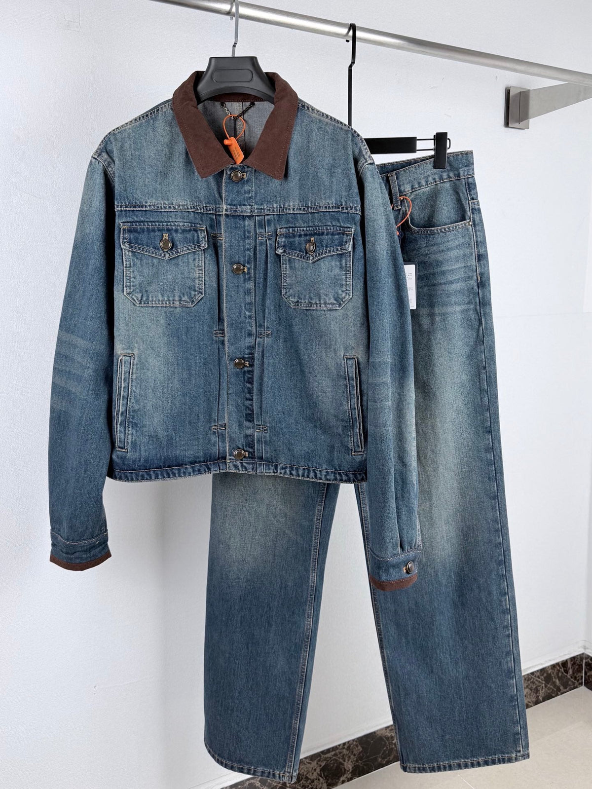 260901 New high-quality, minimalist basic denim pants set