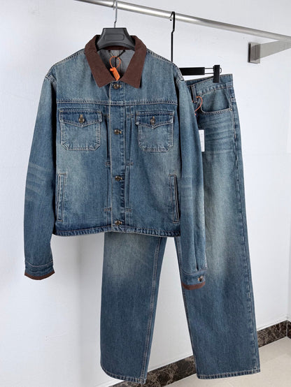 260901 New high-quality, minimalist basic denim pants set