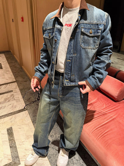 260901 New high-quality, minimalist basic denim pants set