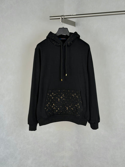 260901 New high-quality old-style embossed and gold-stamped sequined plaid hooded zipper pullover hoodie