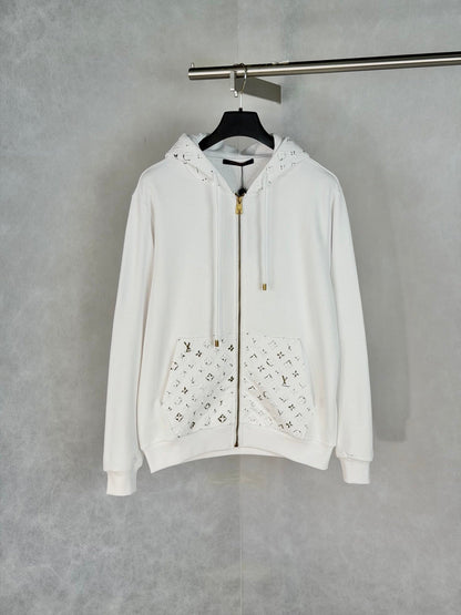 260901 New high-quality old-style embossed and gold-stamped sequined plaid hooded zipper pullover hoodie
