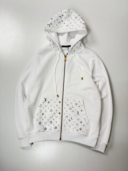 260901 New high-quality old-style embossed and gold-stamped sequined plaid hooded zipper pullover hoodie