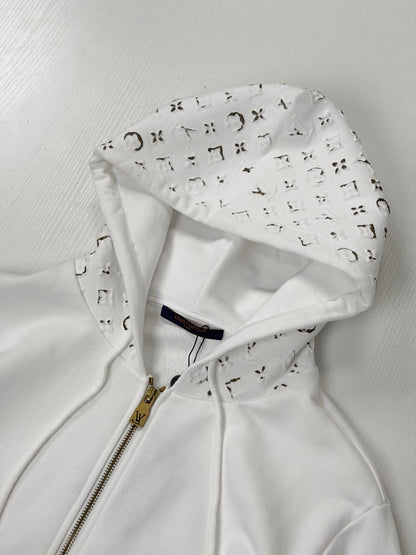 260901 New high-quality old-style embossed and gold-stamped sequined plaid hooded zipper pullover hoodie