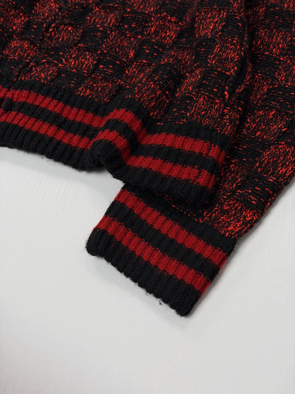 260901  19/5000 New high-quality red and black checkered half-zip knitted sweater coat