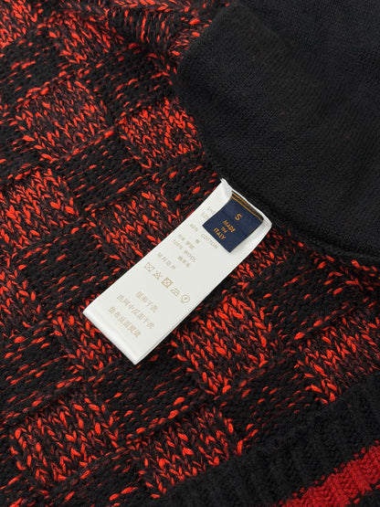 260901  19/5000 New high-quality red and black checkered half-zip knitted sweater coat