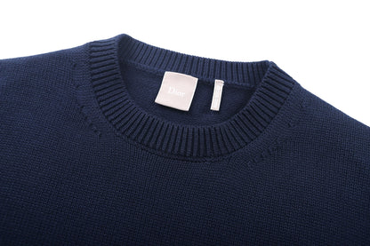 260901 New high-quality cable-knit cotton pullover with embroidered design on the chest