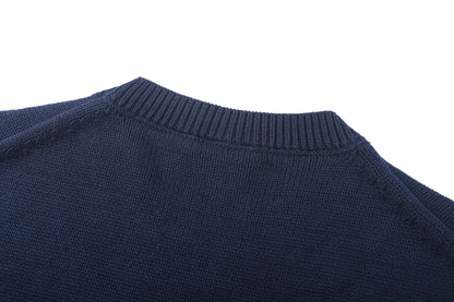260901 New high-quality cable-knit cotton pullover with embroidered design on the chest