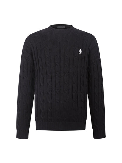 260901 New high-quality twisted-knitted embroidered logo cotton sweater