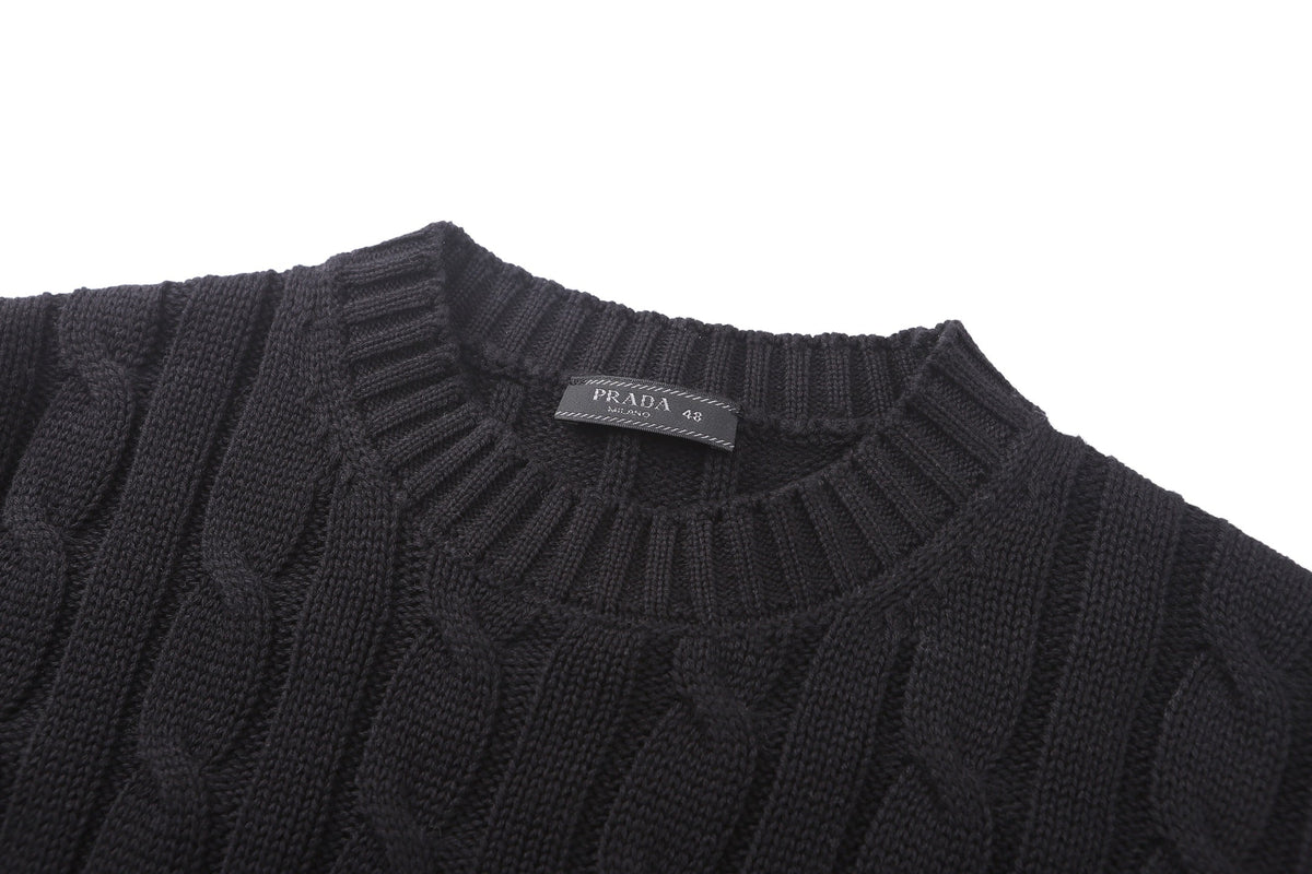 260901 New high-quality twisted-knitted embroidered logo cotton sweater