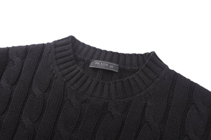 260901 New high-quality twisted-knitted embroidered logo cotton sweater