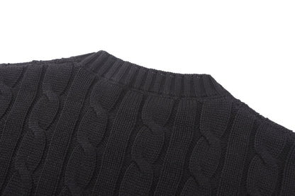 260901 New high-quality twisted-knitted embroidered logo cotton sweater