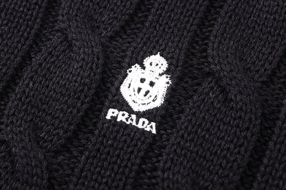 260901 New high-quality twisted-knitted embroidered logo cotton sweater