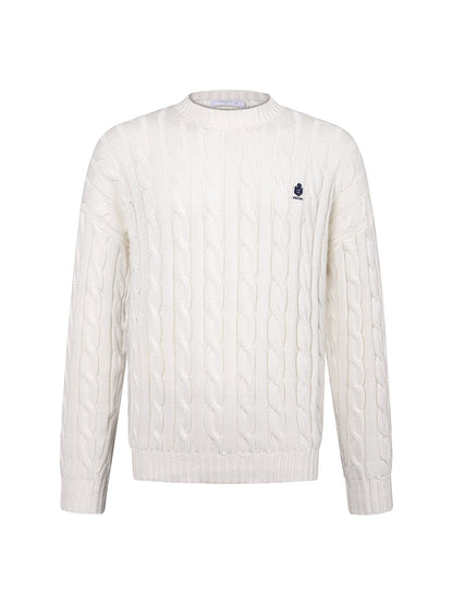 260901 New high-quality twisted-knitted embroidered logo cotton sweater
