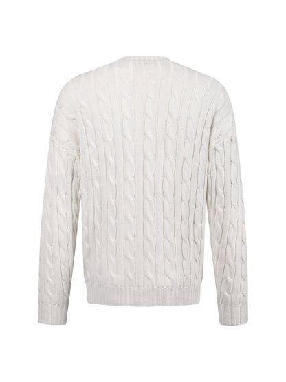 260901 New high-quality twisted-knitted embroidered logo cotton sweater