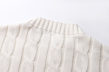260901 New high-quality twisted-knitted embroidered logo cotton sweater