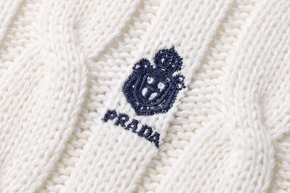 260901 New high-quality twisted-knitted embroidered logo cotton sweater