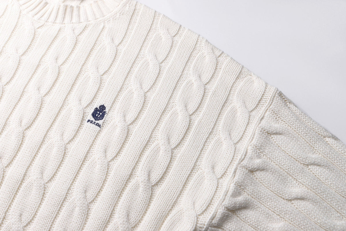 260901 New high-quality twisted-knitted embroidered logo cotton sweater