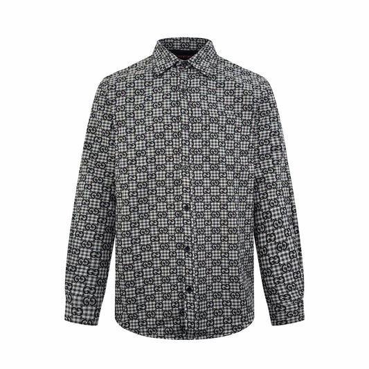 260901 New high-quality custom jacquard fabric printed checkered shirt