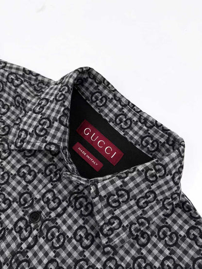 260901 New high-quality custom jacquard fabric printed checkered shirt