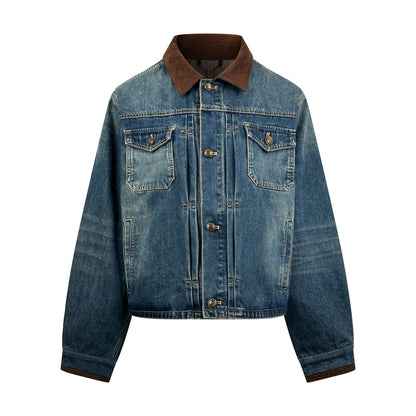 260901 New high-quality leather-detail denim jacket