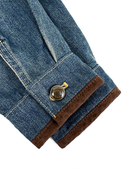 260901 New high-quality leather-detail denim jacket