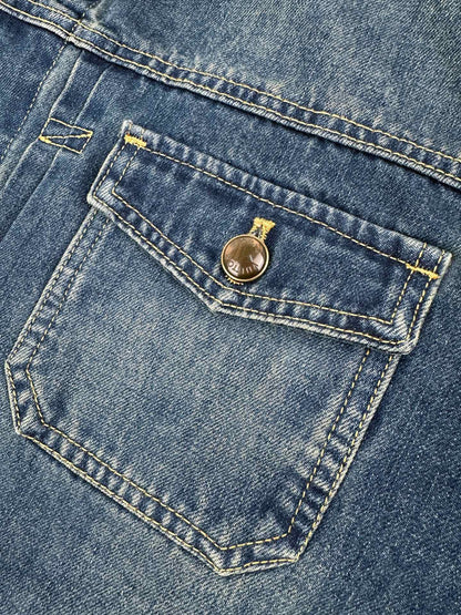260901 New high-quality leather-detail denim jacket