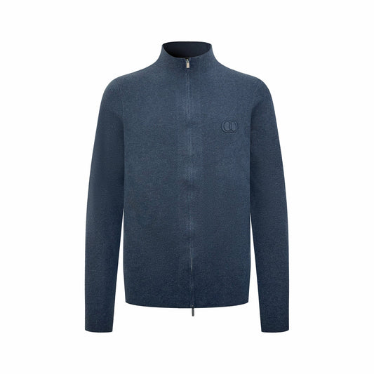 260901 New high-quality machine-woven lustrous wool sweater with fine texture and zipper closure